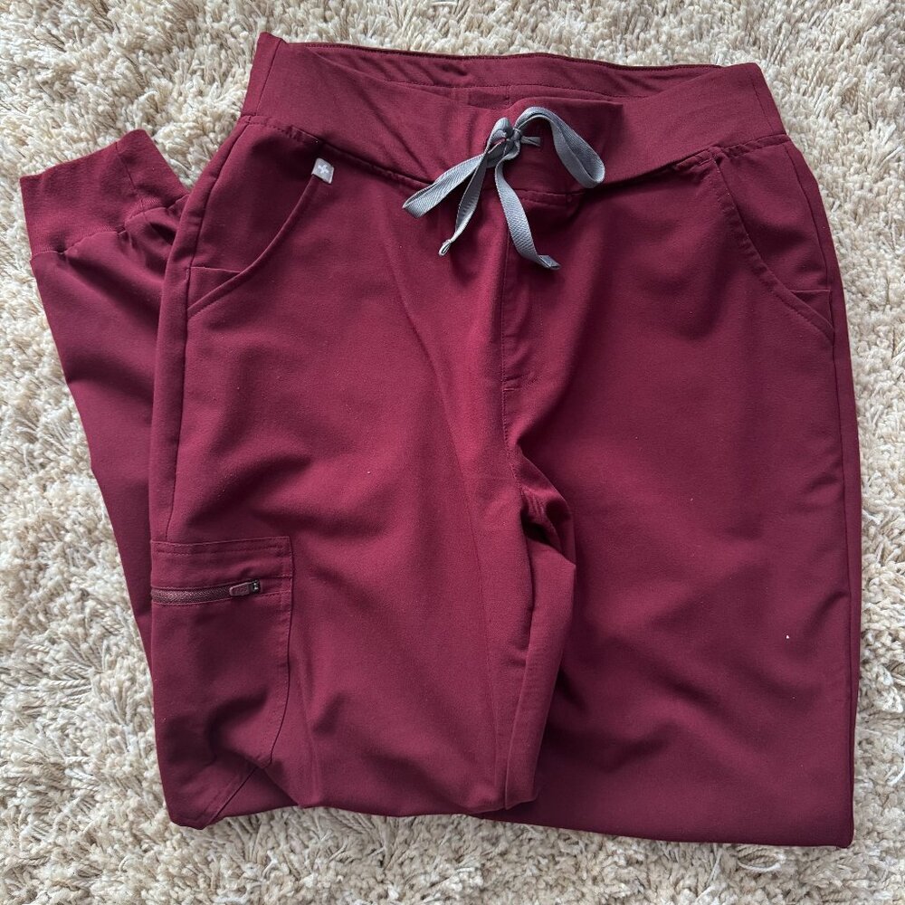 FIGS Burgundy High Waisted Jogger Scrub Pants